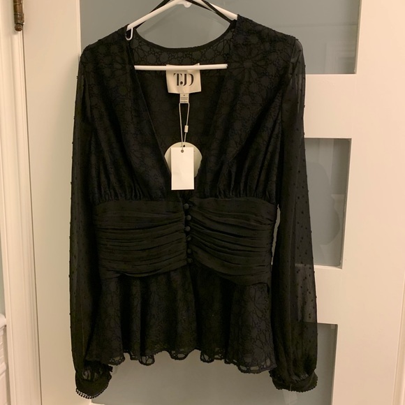 Black, polyester embroidered shear blouse. - Picture 1 of 5